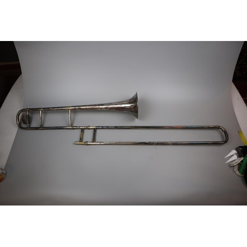 174 - Antique trombone in case marked exhibition prize medal awarded London 1862 & Dublin 1865