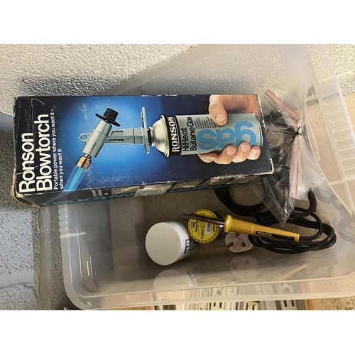 248 - Collection of tools to include, soldering equipment, hammers along with racking etc