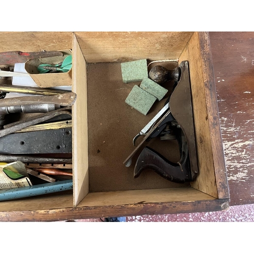 251 - Wooden tool chest and contents