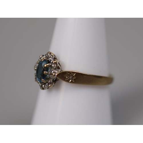 26 - 9ct gold blue topaz and diamond cluster ring - Size: P