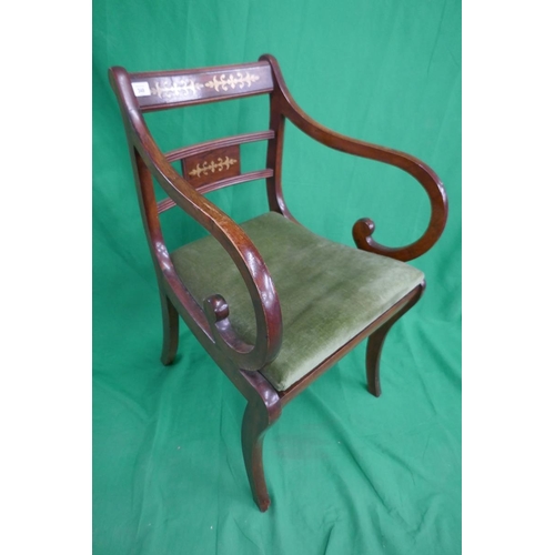 348 - Set of 4 Regency style brass inlaid chairs together with a carver