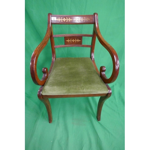 348 - Set of 4 Regency style brass inlaid chairs together with a carver