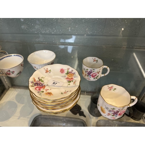 97 - Royal Crown Derby “Derby Posies” part tea set together with Richard Ginori – 4 cups & 3 saucers