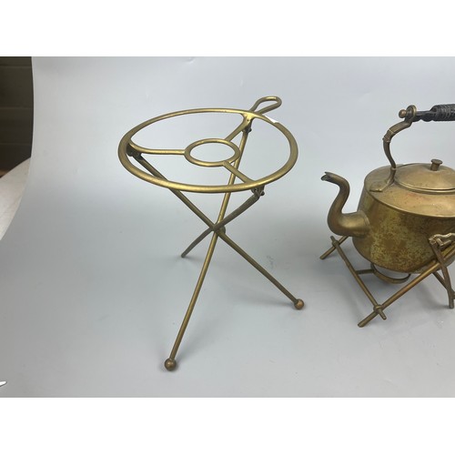 382 - Copper kettle stand and tripod