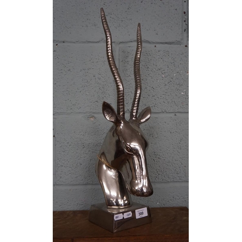 300 - Chrome gazelle head sculpture - Approx height: 55cm