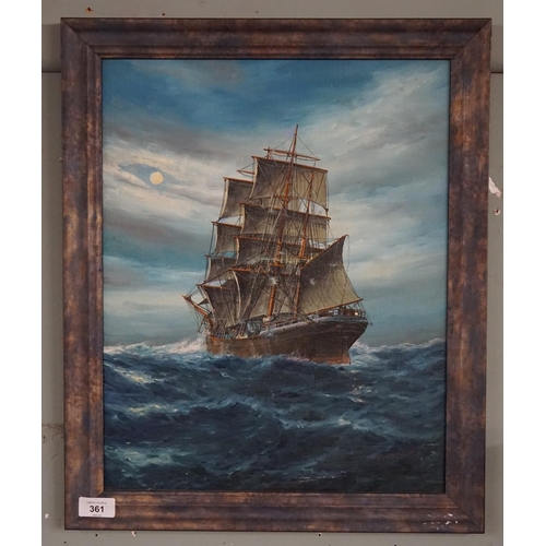 361 - Oil on canvas on board - Luca Papaluca Galleon at sea - Approx image size: 36cm x 46cm