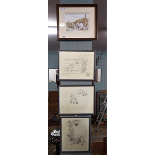 379 - 3 prints of Pooh Bear & L/E of Pooh House by Patricia Hill