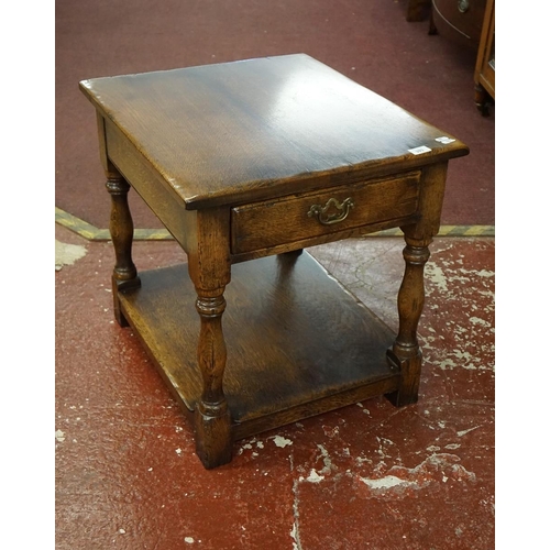 393 - Oak 2 tier occasional table with drawer - Approx size: W: 63cm D: 54cm H: 59cm