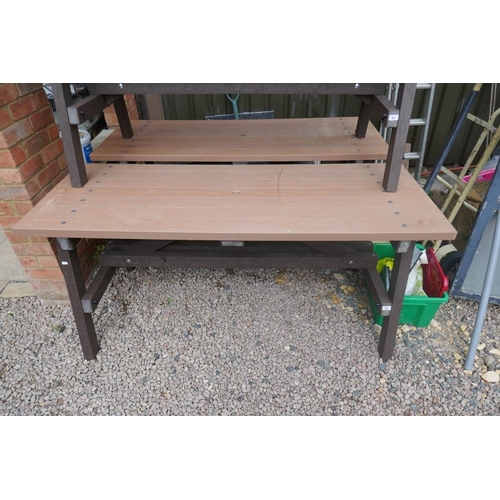 466 - Pair of composite garden benches 