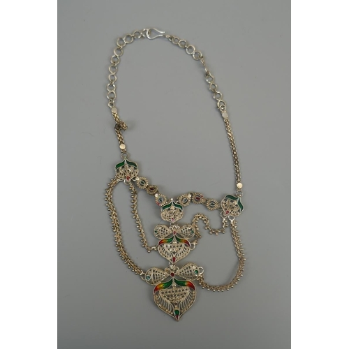 88 - Heavy Indian silver enamelled necklace