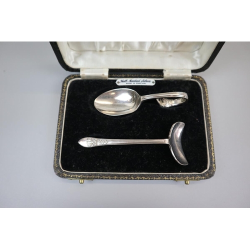 3 - Hallmarked silver christening set - spoon & food pusher