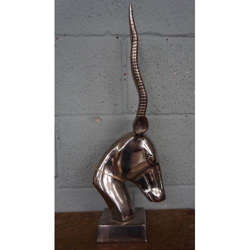 300 - Chrome gazelle head sculpture - Approx height: 55cm