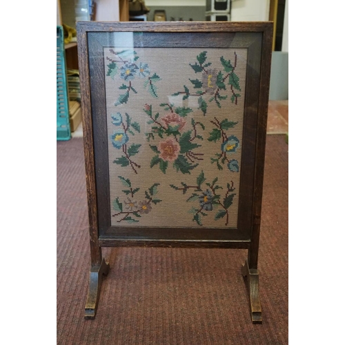 346 - Embroidered fire screen together with a metal fireguard