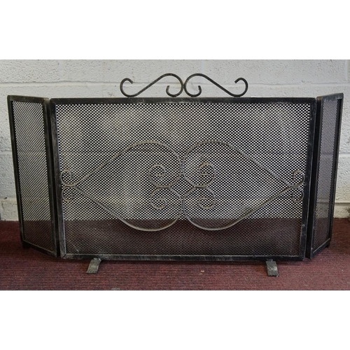 346 - Embroidered fire screen together with a metal fireguard