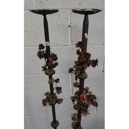 351 - Pair of floor standing ecclesiastical candlesticks -  Approx height 125cm