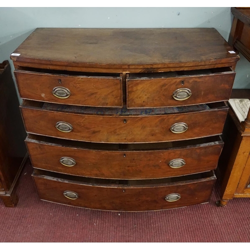 355 - Antique mahogany bow front chest of drawers - Approx size: W: 105cm D: 51cm H: 104cm