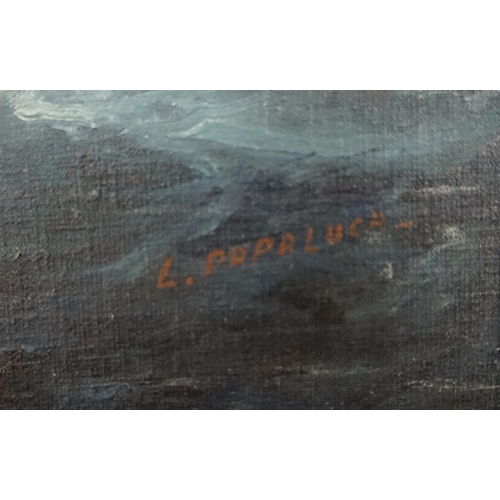 361 - Oil on canvas on board - Luca Papaluca Galleon at sea - Approx image size: 36cm x 46cm