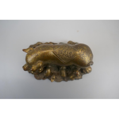 380 - Antique Chinese brass pig and piglets