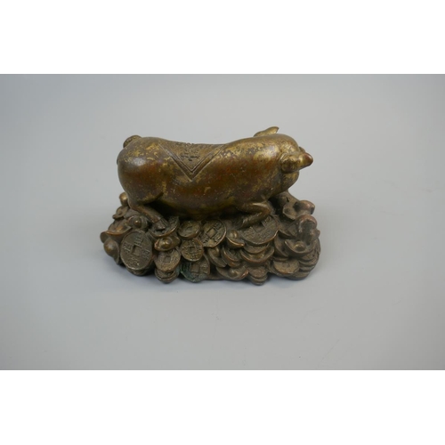 380 - Antique Chinese brass pig and piglets