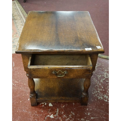 393 - Oak 2 tier occasional table with drawer - Approx size: W: 63cm D: 54cm H: 59cm