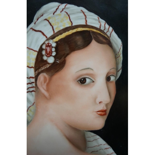 445 - Antique painted porcelain plaque - Approx image size: 20cm x 26cm