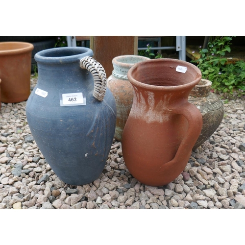 462 - 2 small terracotta jugs together with 2 small urns