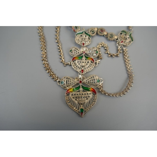 88 - Heavy Indian silver enamelled necklace