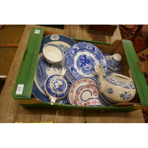 217 - Large collection of blue and white china