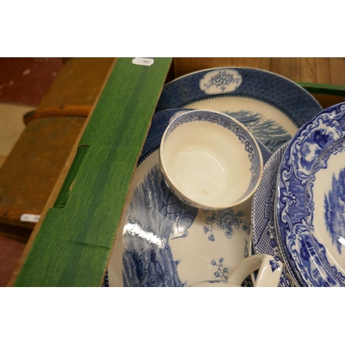 217 - Large collection of blue and white china