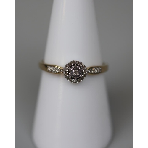 33 - 9ct gold diamond cluster ring - Size N