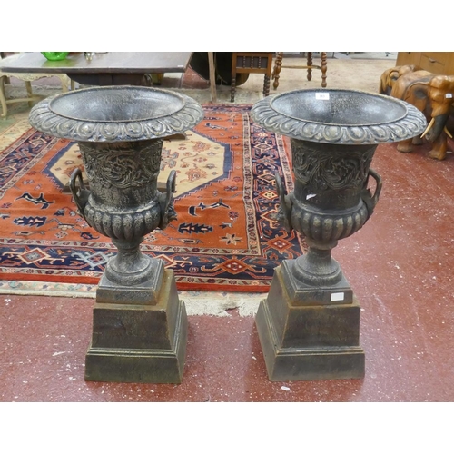 383 - Pair of large cast iron urns - Approx Height 85cm