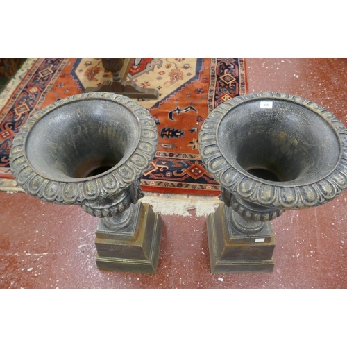 383 - Pair of large cast iron urns - Approx Height 85cm