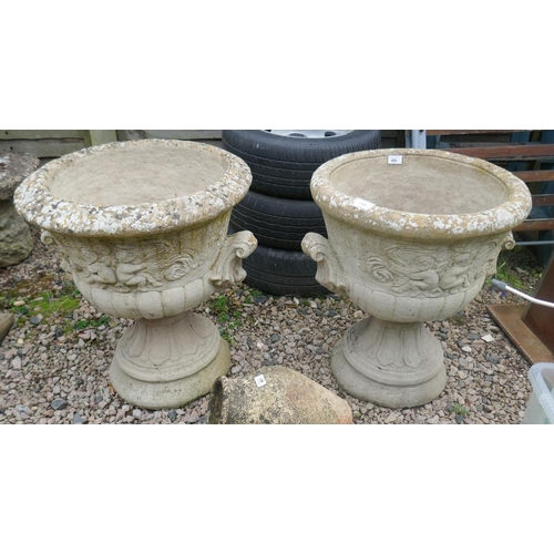 400 - Pair of large stone pedestal planters – Approx height 64cm