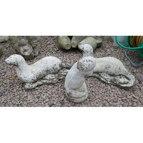 402 - 3 stone otter garden ornaments