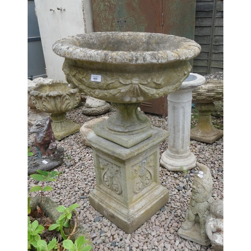 405 - Stone pedestal planter on plinth - Approx Height 85cm