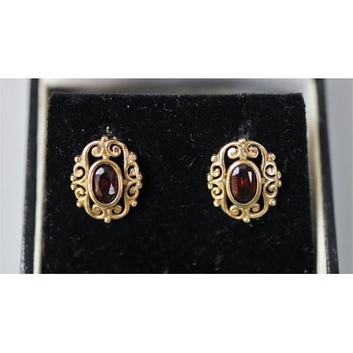60 - 9ct gold garnet set earrings