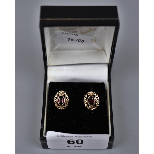 60 - 9ct gold garnet set earrings