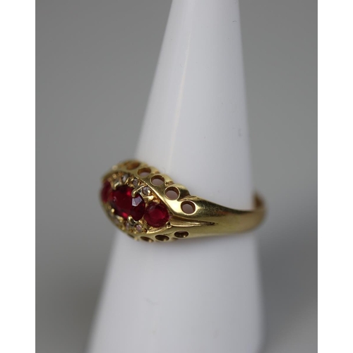 66 - 18ct gold and red stone ring Chester 1917 - Size O