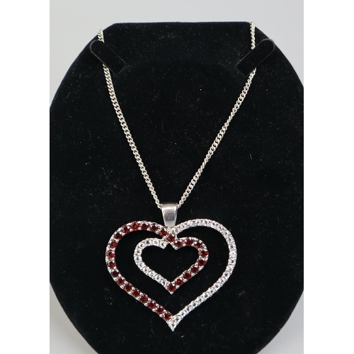 62 - Large silver garnet heart shaped pendant