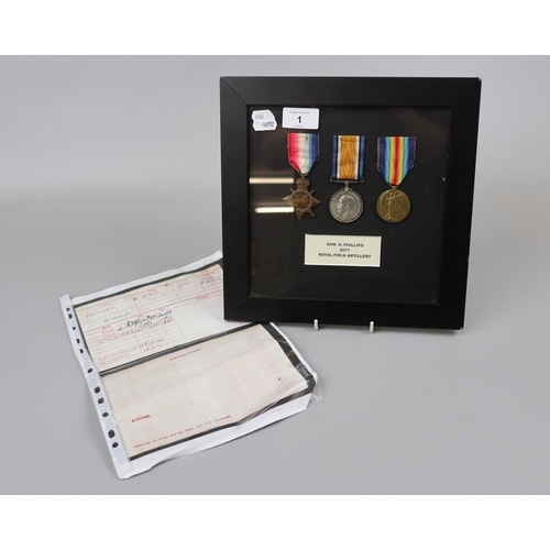 1 - WW1 trio of medals - Royal Field Artillery, E Phillips