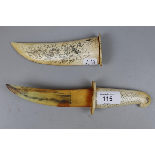 115 - Scrimshaw knife adorned with dragon and phoenix
