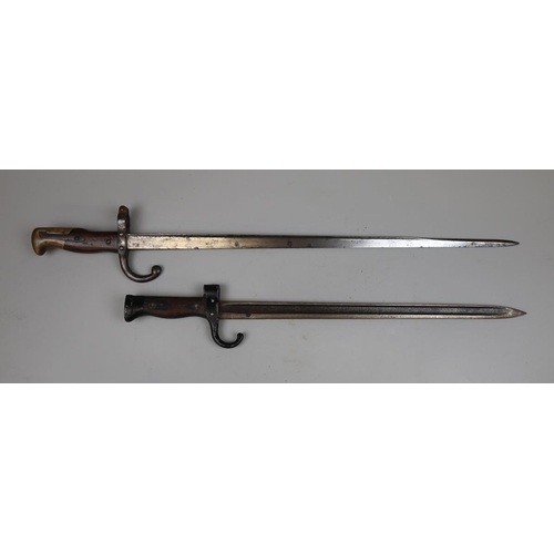 118 - French M1874 bayonet 'gras' stamped AB65461 together with a French M1892 Berthier bayonet