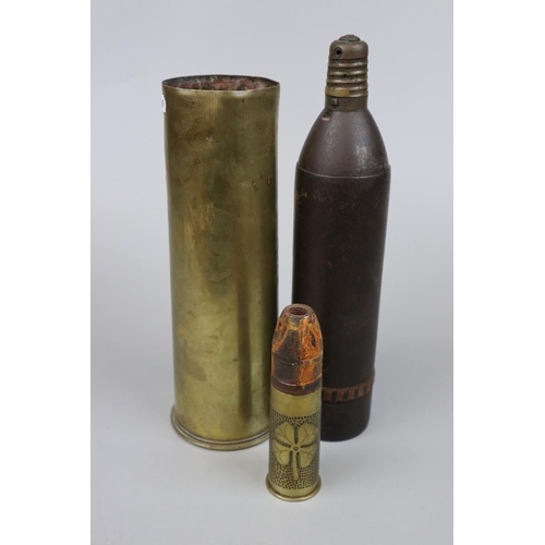 123 - WW1 shell casing together with trench art