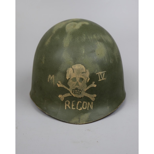 141 - Vietnam M1 helmet line MIV special recon forces. Name A. M. Stay 58183 10/TS