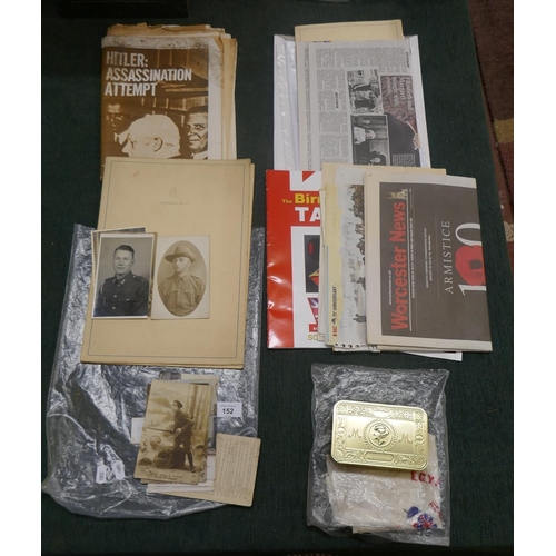 152 - WW2 ephemera to include photos, newspapers etc