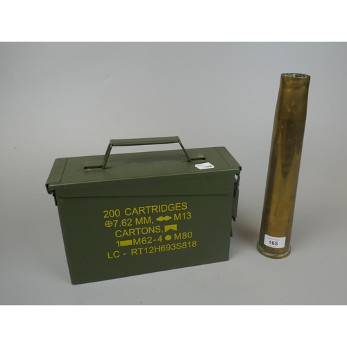 165 - Brass artillery shell together with an ammo cartridge case