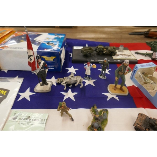 185 - Collection of military vehicles to include Dinkey etc. together with an American Star Spangled Banne... 