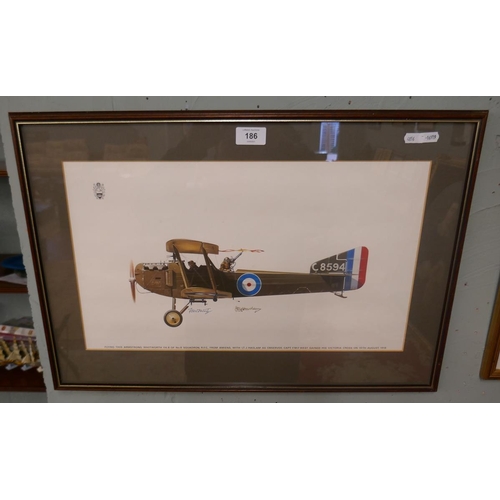 186 - Signed print - Armstrong Whitworth F.K.8 of No.8 R.F.C from Amiens with Lt. J. Haslam as observer. C... 