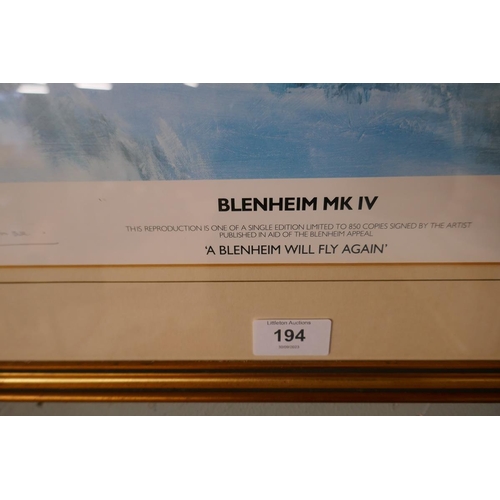 194 - Signed L/E print by Frank Wootton - 'A Blenheim will fly again'