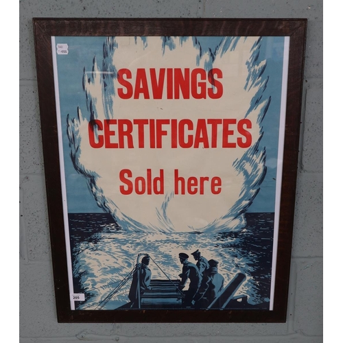 205 - Original WW2 poster in frame - Saving certificates sold here